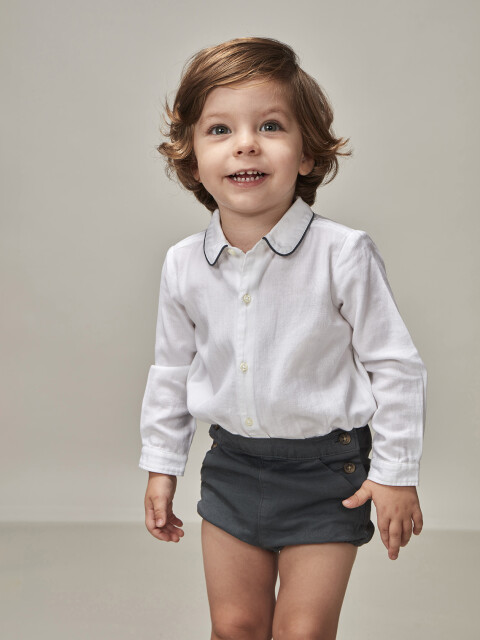 Camisa Body Cuello Bebe Con Vivo Blanco Optico