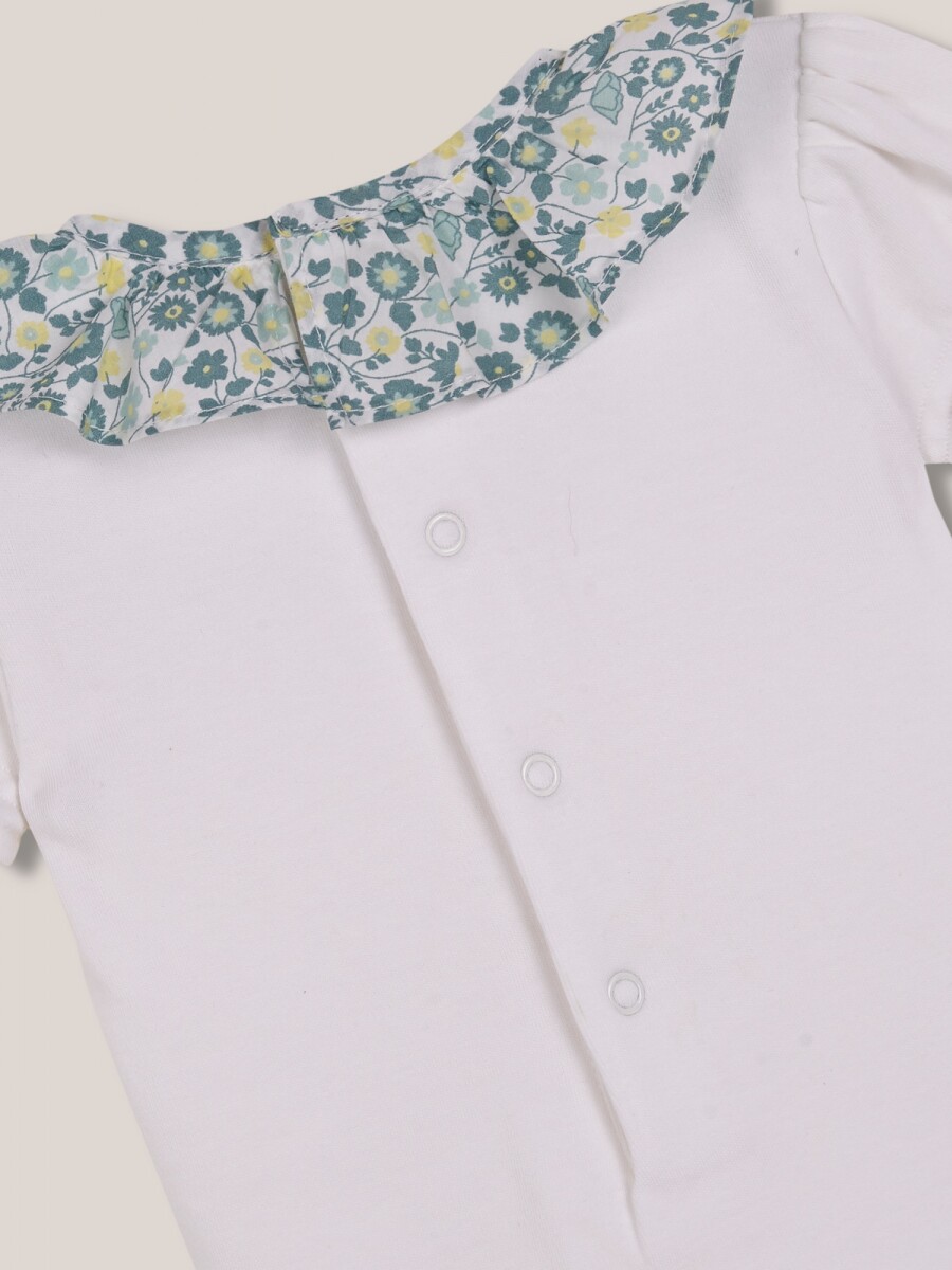 Body Con Cuello De Popelin Estampado Flores Blanco