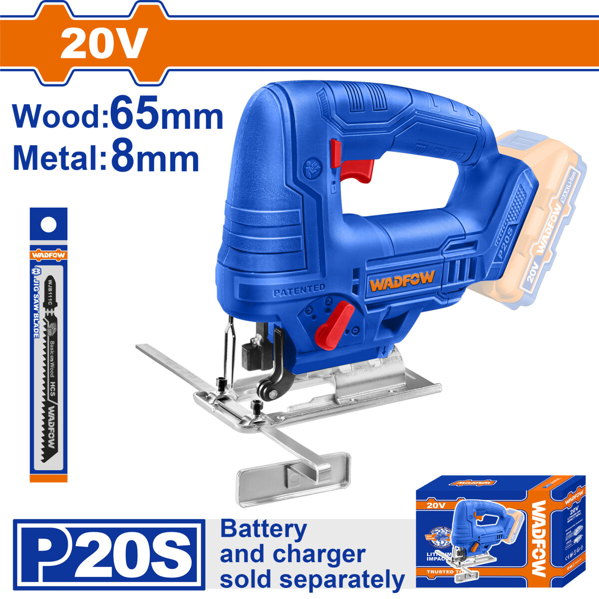 SIERRA CALADORA A BATERIA 20V P20S 2400RPM 65MM MADERA 8MM METAL WLS1565 
