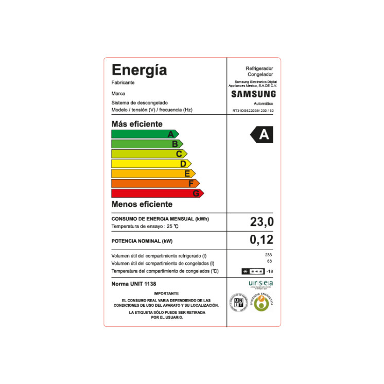 Heladera Samsung Inverter 301L RT31 c/dispensador Heladera Samsung Inverter 301L RT31 c/dispensador