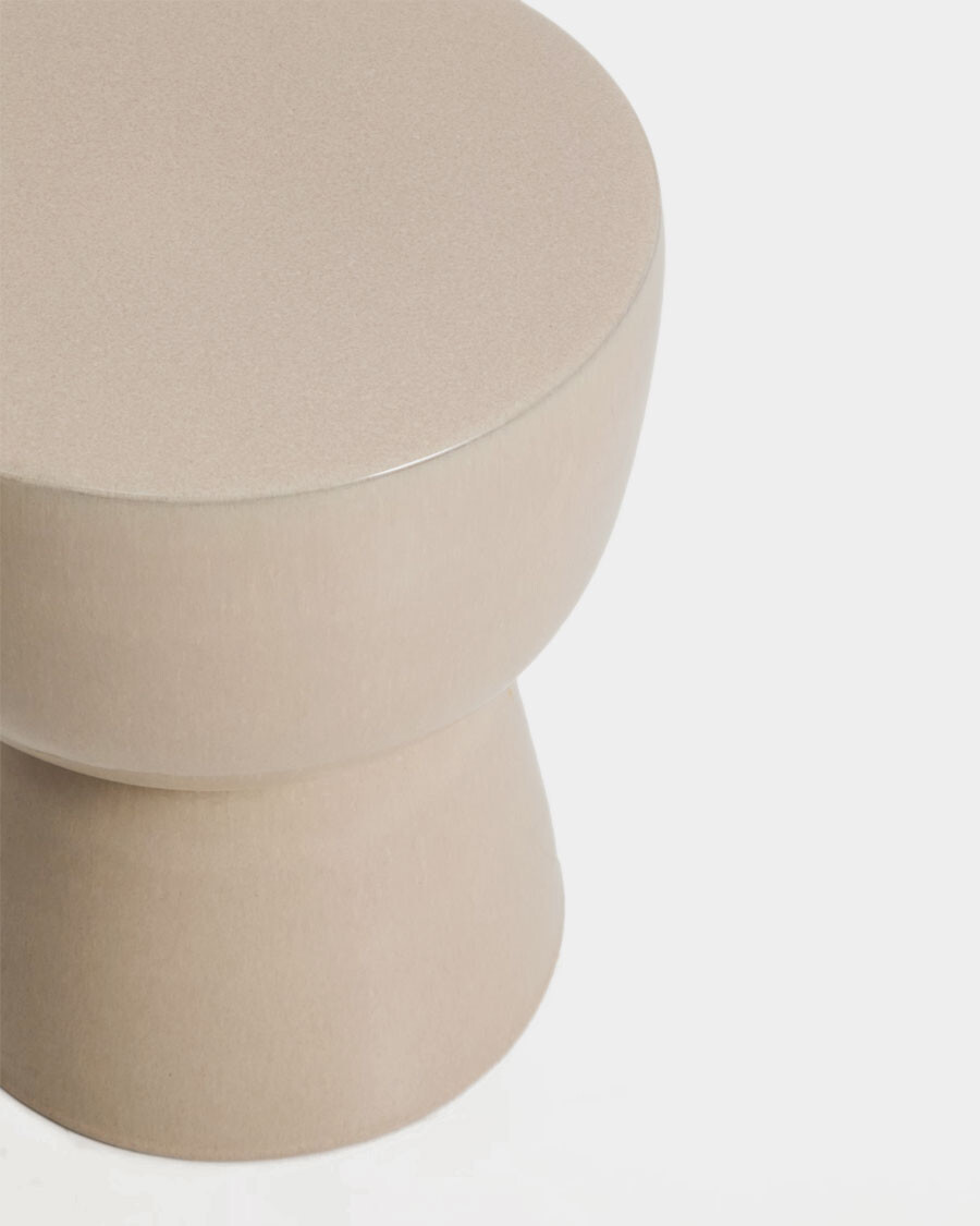 Mesa auxiliar exterior Mesquida de cerámica con acabado terracota glaseado Ø 35 cm con acabado crudo glaseado Ø 36 cm