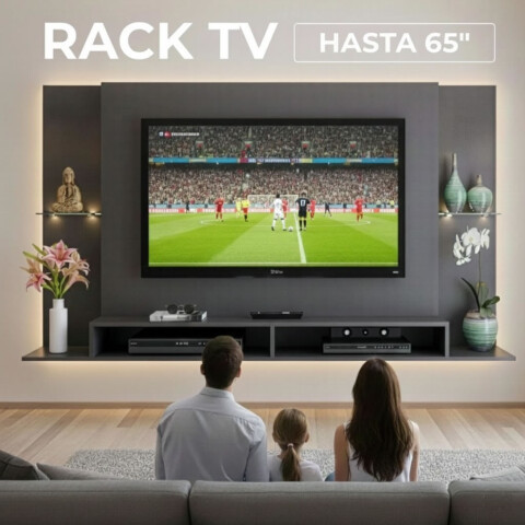 Rack Flotante Tv 65 Pulgadas Grafito - Con Estantes De Vidrio Y Pasacables Rack Flotante Tv 65 Pulgadas Grafito - Con Estantes De Vidrio Y Pasacables