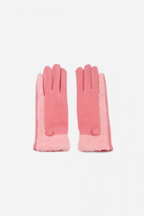 Guantes corderito con botón rosa