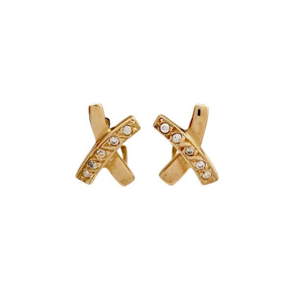Caravanas cruzadas oro- Oro bajo - Zirconia - CA8104 conpiedra