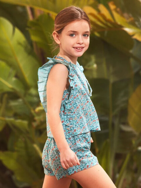 Blusa De Flores Azul Claro