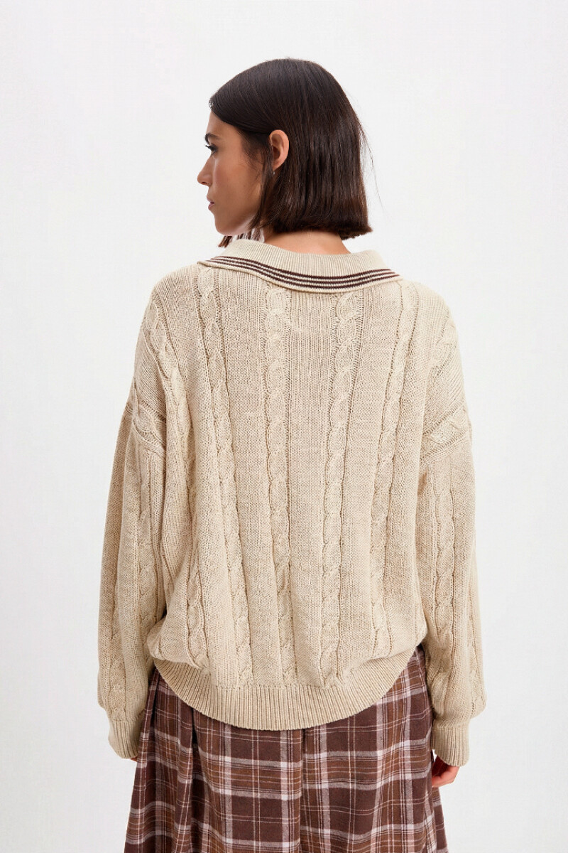 Sweater Trenzado Crudo/Marron