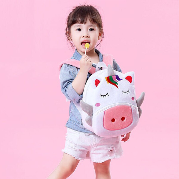 Mochila Infantil Animales De Peluche Niños Escuela 3d Variante Color Unicornio Rosa