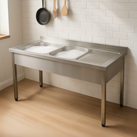 Mesada de Lavado con 2 Piletas a la Izquierda de Acero Inoxidable 180 x 70 x 85 cm Mesada de Lavado con 2 Piletas a la Izquierda de Acero Inoxidable 180 x 70 x 85 cm