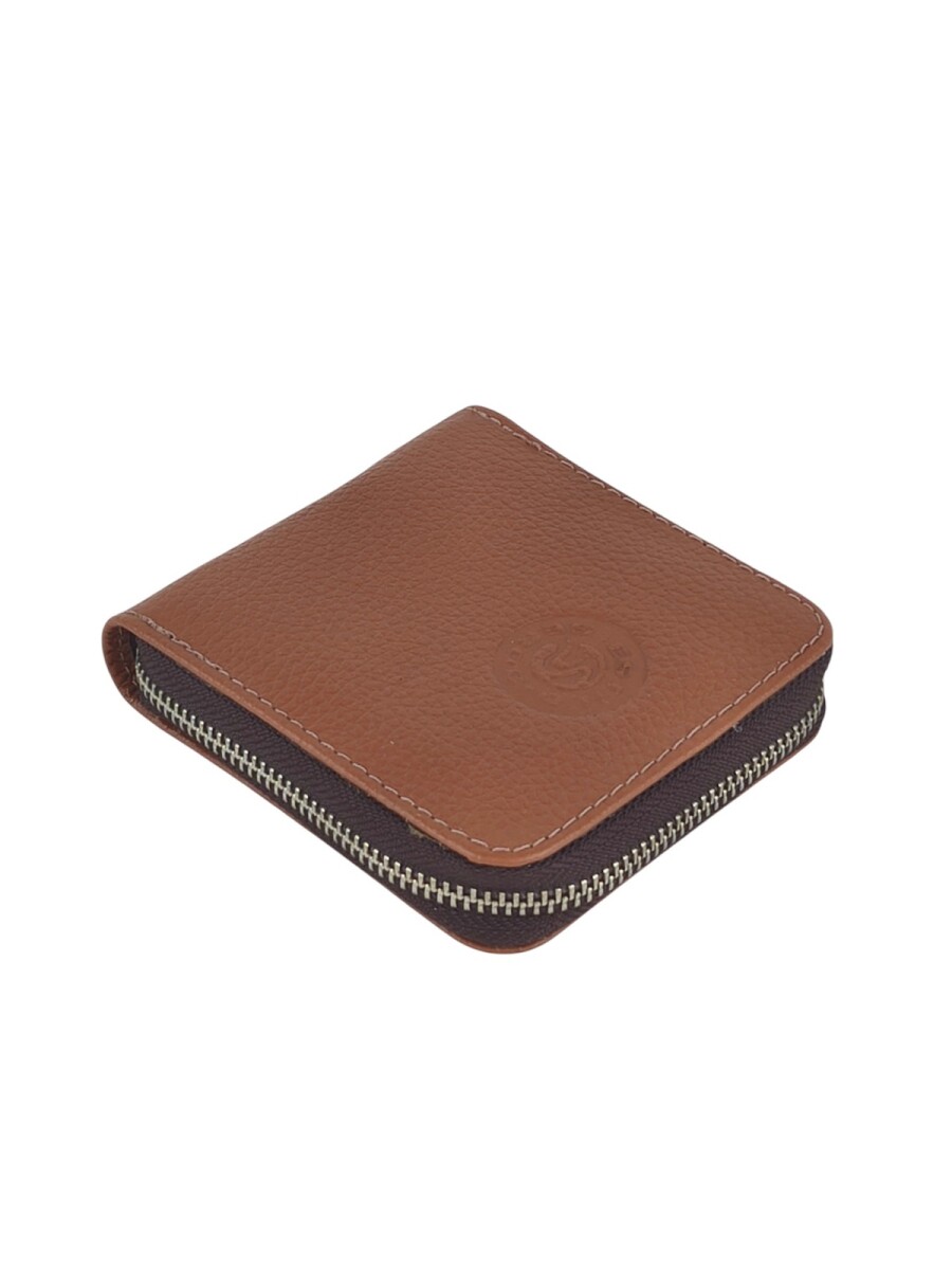 Billetera de Cuero Genuino con Cierre Perimetral - Tostado 