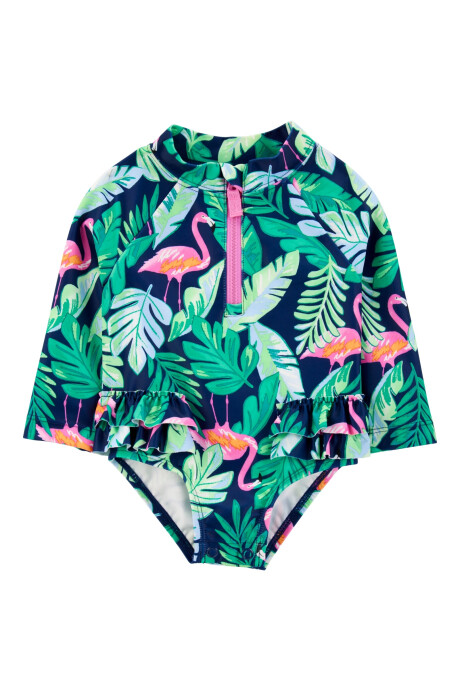 Malla de baño una pieza, manga larga, con protección UPF 50+, diseño flamencos Sin color