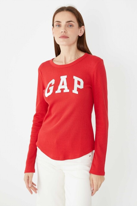 Remera Waffle Cuello Redondo Mujer Modern Red