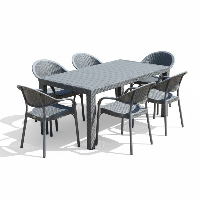 Juego de jardín 6 sillas con apoya brazo + mesa GRIS