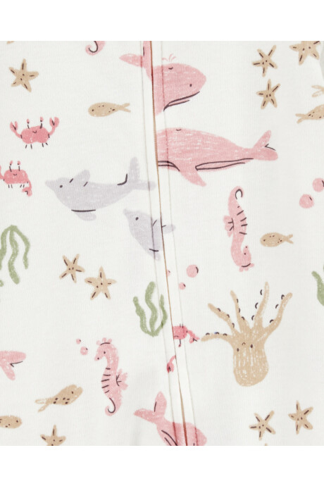 Pijama una pieza de algodón, con pie, diseño fauna marina Sin color