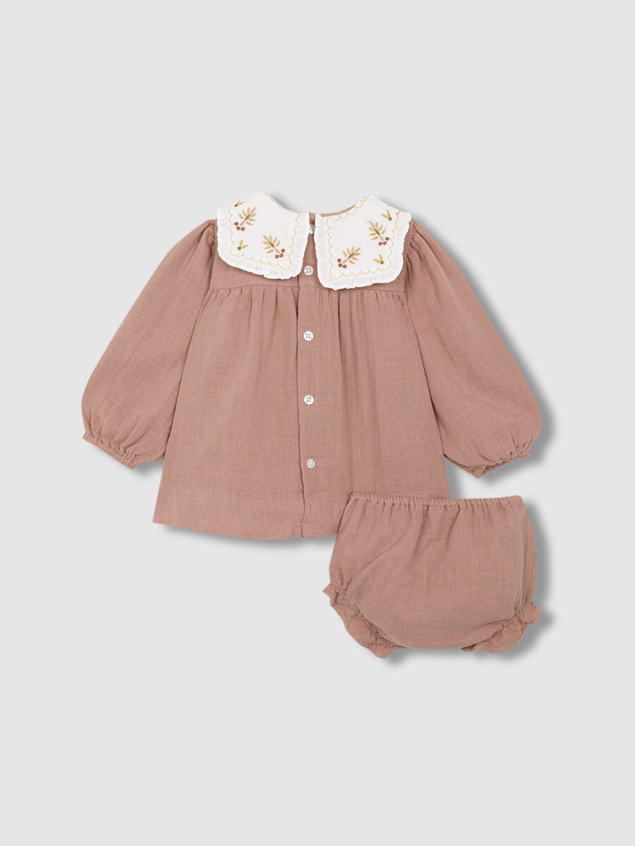 Vestido Con Cuello Bordado Nude