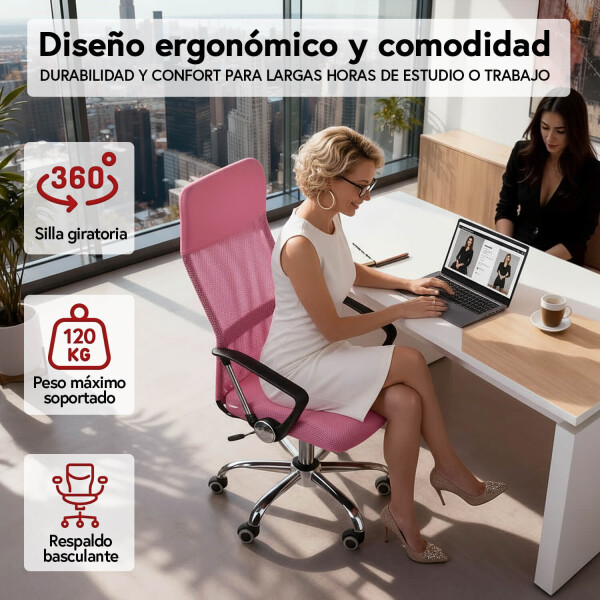 Silla de escritorio Oficina Sillon Ejecutiva Ergonomica giratoria Tela Mesh IMBACK Color Rosa Silla de escritorio Oficina Sillon Ejecutiva Ergonomica giratoria Tela Mesh IMBACK Color Rosa