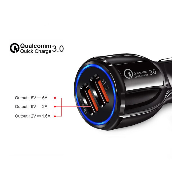 Ficha de carga para auto doble USB 30W color negro Ficha De Carga Para Auto Doble Usb 30w Color Negro