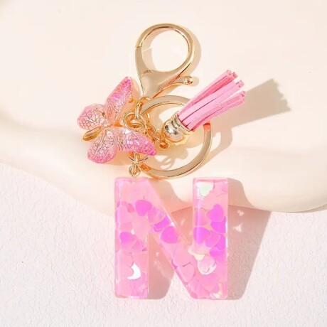 Llavero de letras N rosa