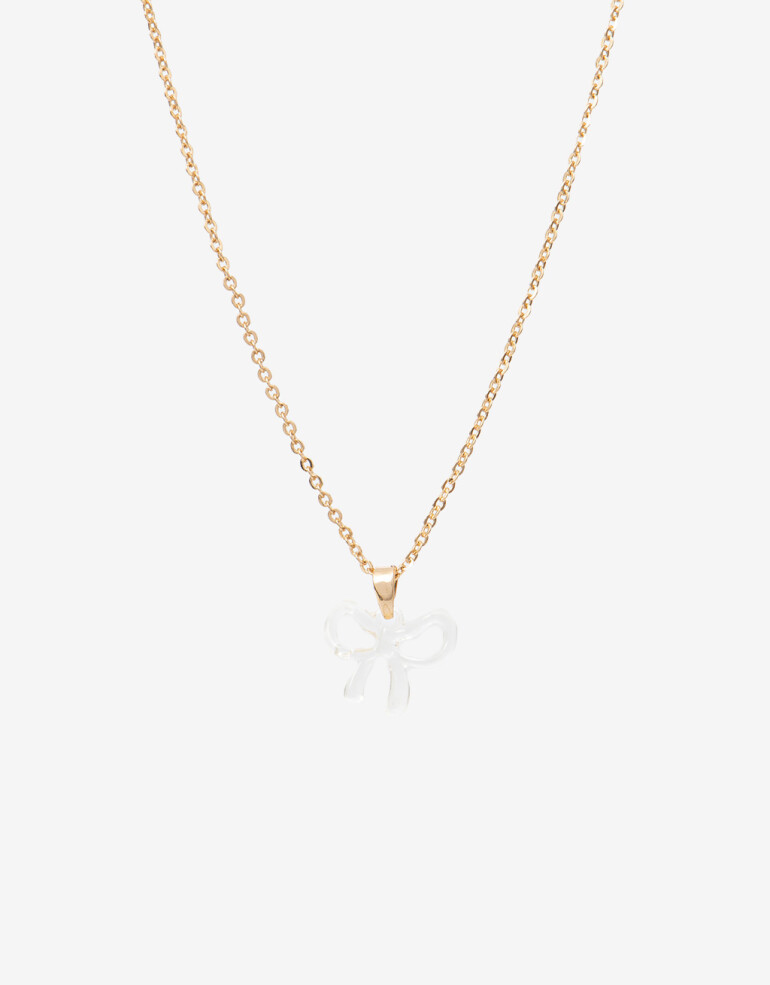 Cadena Corta con Dije Acrilico Collar Cadena Con Dije Charm Moño - Dorado