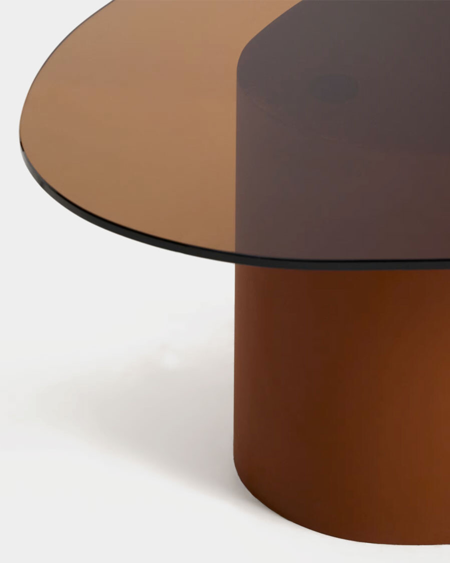 Mesa de centro Olir de vidrio templado y acero marrón 82 x 74 cm Mesa de centro Olir de vidrio templado y acero marrón 82 x 74 cm