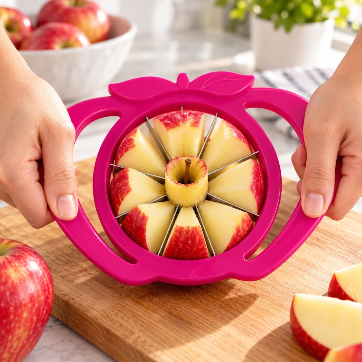 Cortador de Manzana con Cuchillas de Acero y Mango Plástico - Rosado 