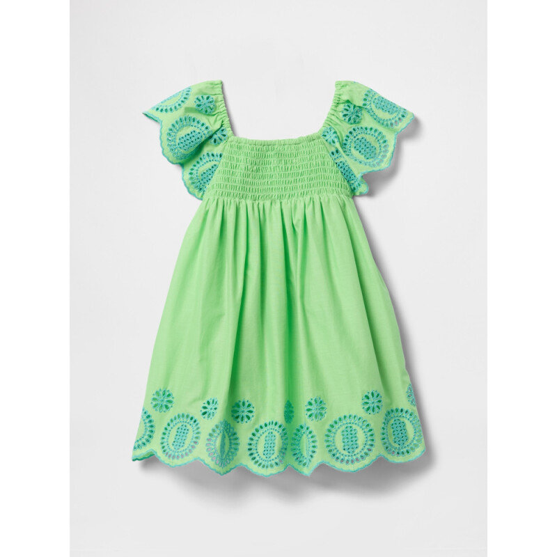 EYELET SMOCKED DRESS JULEP GREEN