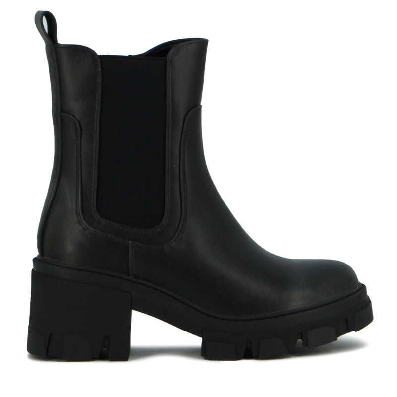 Darkness Bota De Dama C/ Elastico Caña Baja Taco Cuadrado - Negro Negro