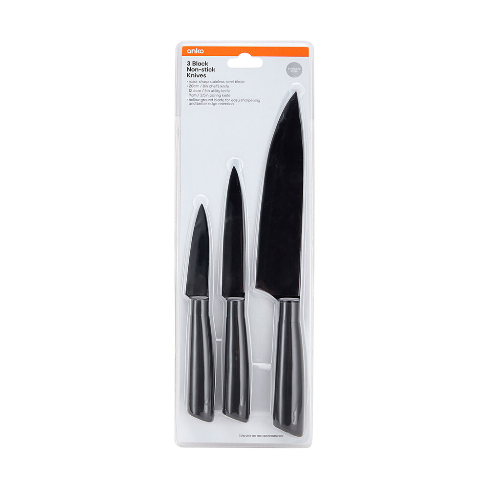 SET DE 3 CUCHILLOS NEGRO ACERO INOXIDABLE 42827733