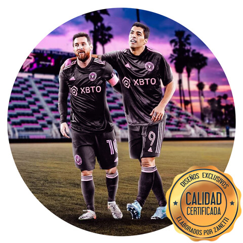 Lámina Inter Miami Suárez y Messi Red.