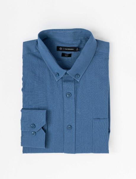Camisa m/l lisa efecto lino azul