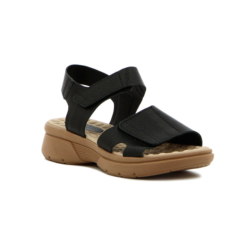Country Sandalia Mujer Tira Ancha Con Velkro Y Pulsera Negro