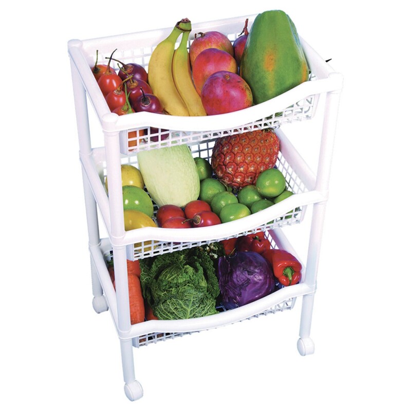 Canasta rectangular con rueditas Rimax de 3 niveles Blanco