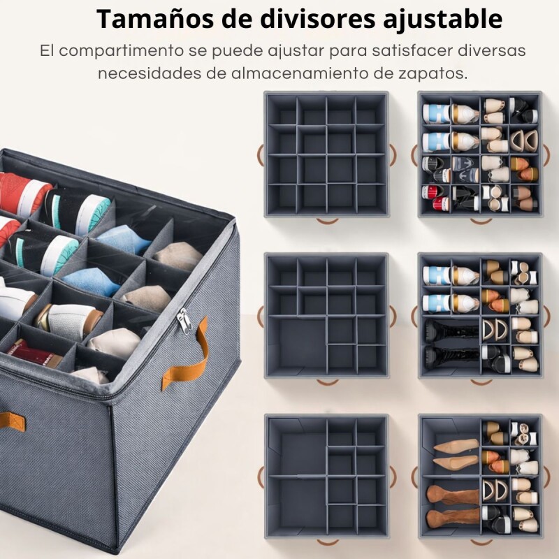 Caja Organizadora Zapatos Divisores Organizador Ajustables Color GRIS Caja Organizadora Zapatos Divisores Organizador Ajustables Color GRIS