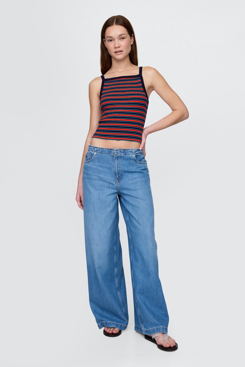 Musculosa Algodón Rib Mujer Navy Red Stripe