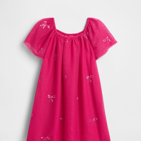 V-TULLE SEQUIN DRESS BRIGHT BEET