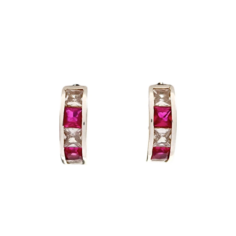 Caravanas Medio aro-Plata 925-Piedra rubí y zirconia-CA3450 conpiedra