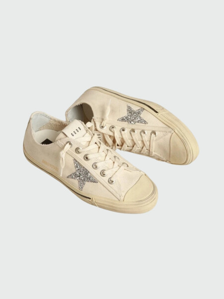 Golden Goose-Championes de cuero acordonados, V- Star Blanco