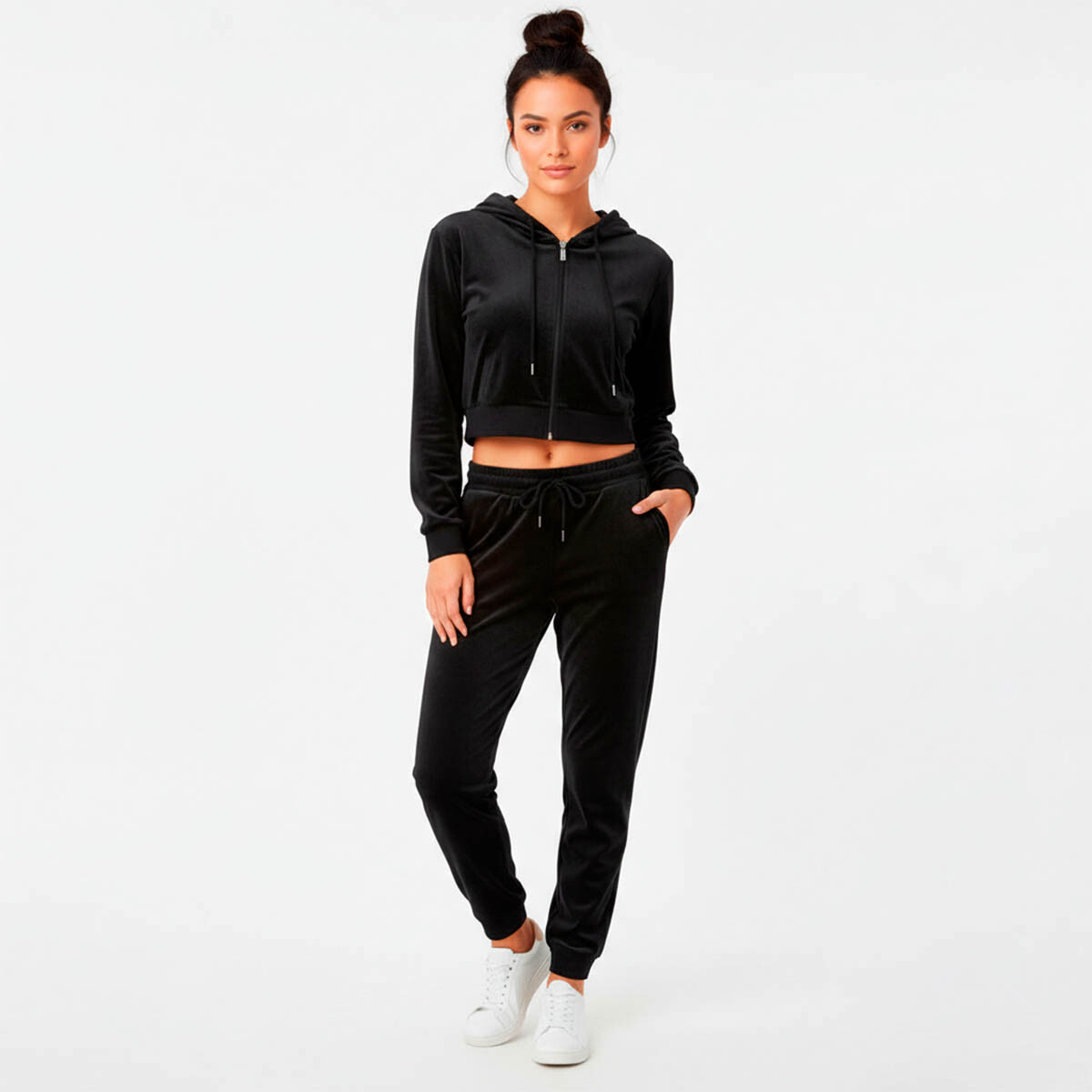 Conjunto Jogging Plush Campera + Pantalón Dama - Negro 