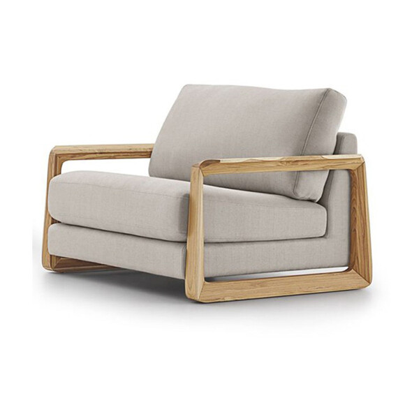 Sofa 1 cuerpo - Madera cinamomo - Tela tramada Beige Sofa 1 cuerpo - Madera cinamomo - Tela tramada Beige