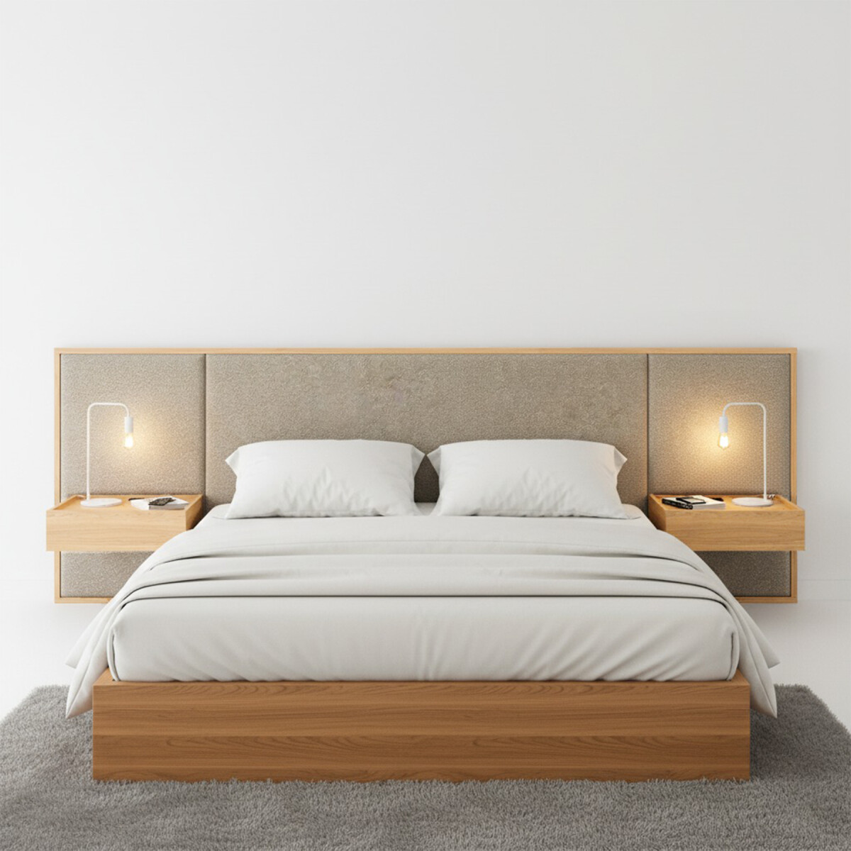 Respaldo Queen con mesa de luz Gael - Moderna - Hanover 