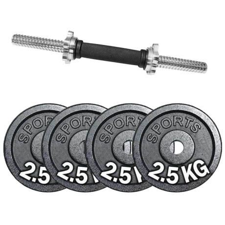 Set Mancuerna Maciza Cromada C/ Roscas + 10 Kg Pesas 4 discos de 2.5kg