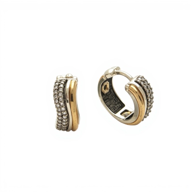 Caravanas Aros torneados doble-Plata y oro-Zirconia-CA5143 conpiedra