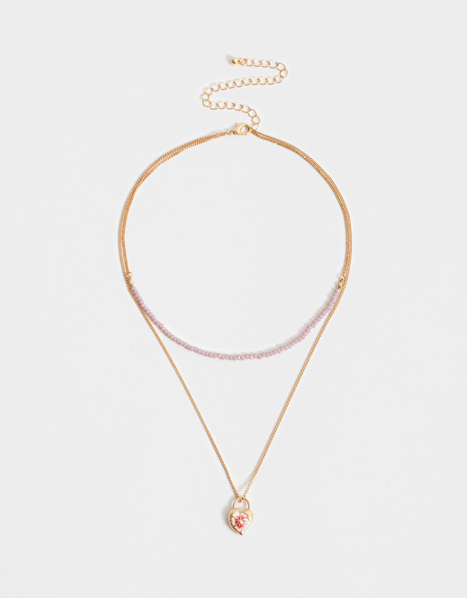 Collares Cortos Con flores Collar Corto Beads Y Dije Corazón - Dorado