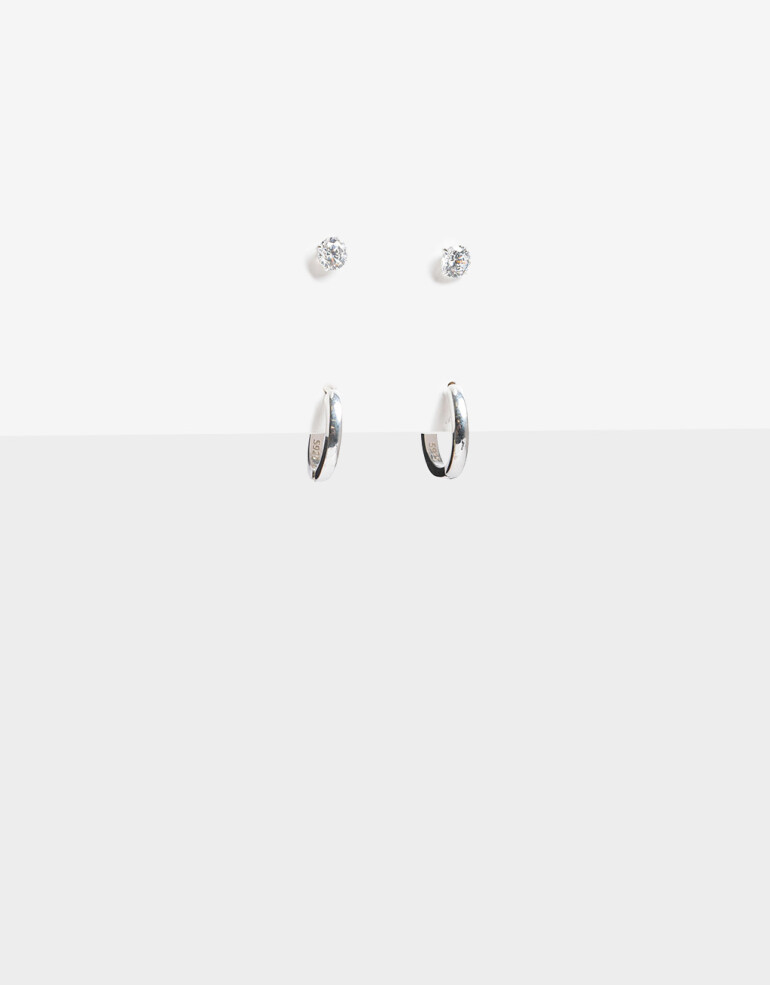 Aros Sets Strass Set De Aros Plata 925 Y Cubic - Plateado