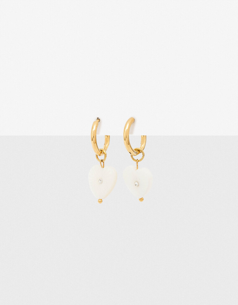 Aros Argollas Piedra Aros Argolla De Acero Dije Nácar - Dorado