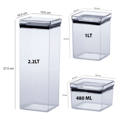 Kit Lumini X3 Frascos Potes Herméticos Cuadrados y Apilables Transparente