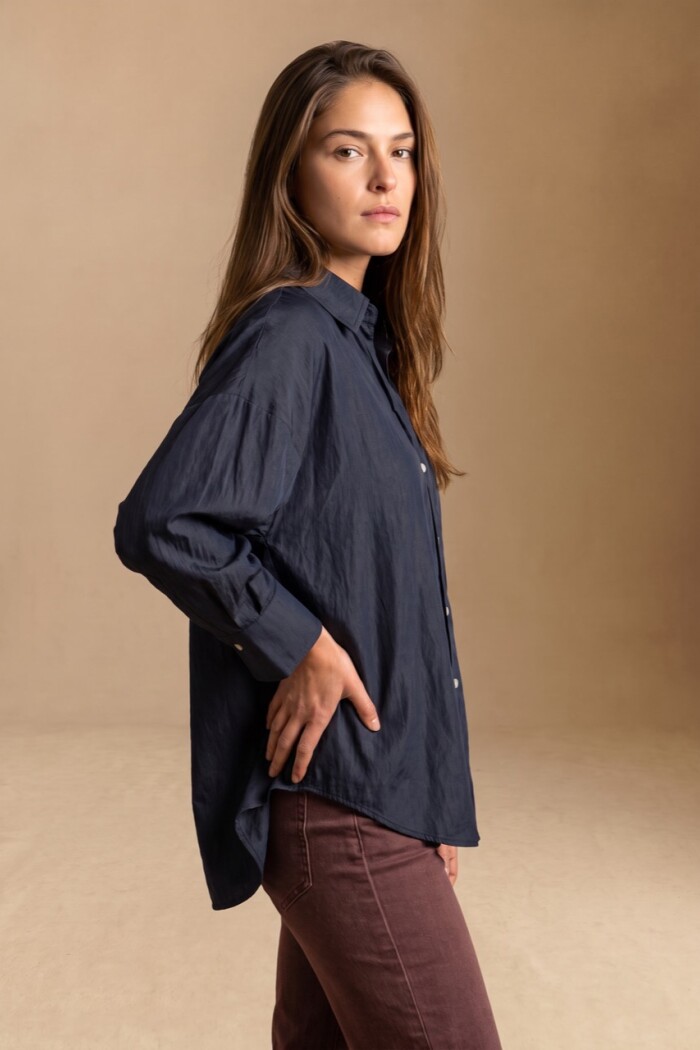 Camisa Con Bolsillo Delantero Denim