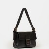 Cartera al hombro Signature en cuero graneado Negro