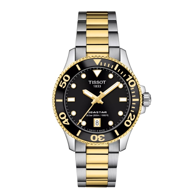 Reloj Tissot Seastar T1202101105100 para dama con correa de acero Negro