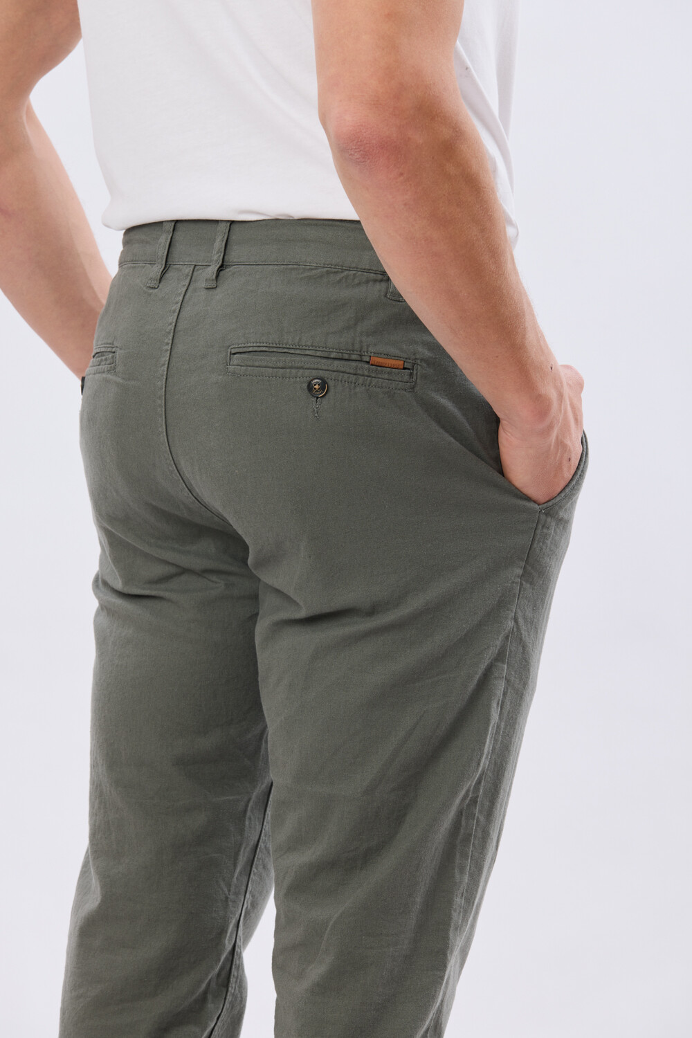 PANTALÓN DE LINO CON CINTURA ELASTIZADA Verde Oscuro