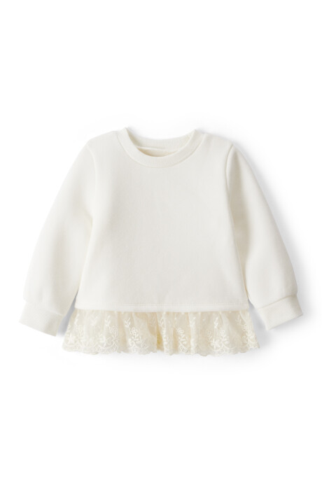 Remera de algodón, con volado de encaje, marfil Sin color